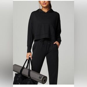 Fabletics Cloud Jersey Cropped Womens Black Hoodie Sweatshirt Lightweight SizeXL